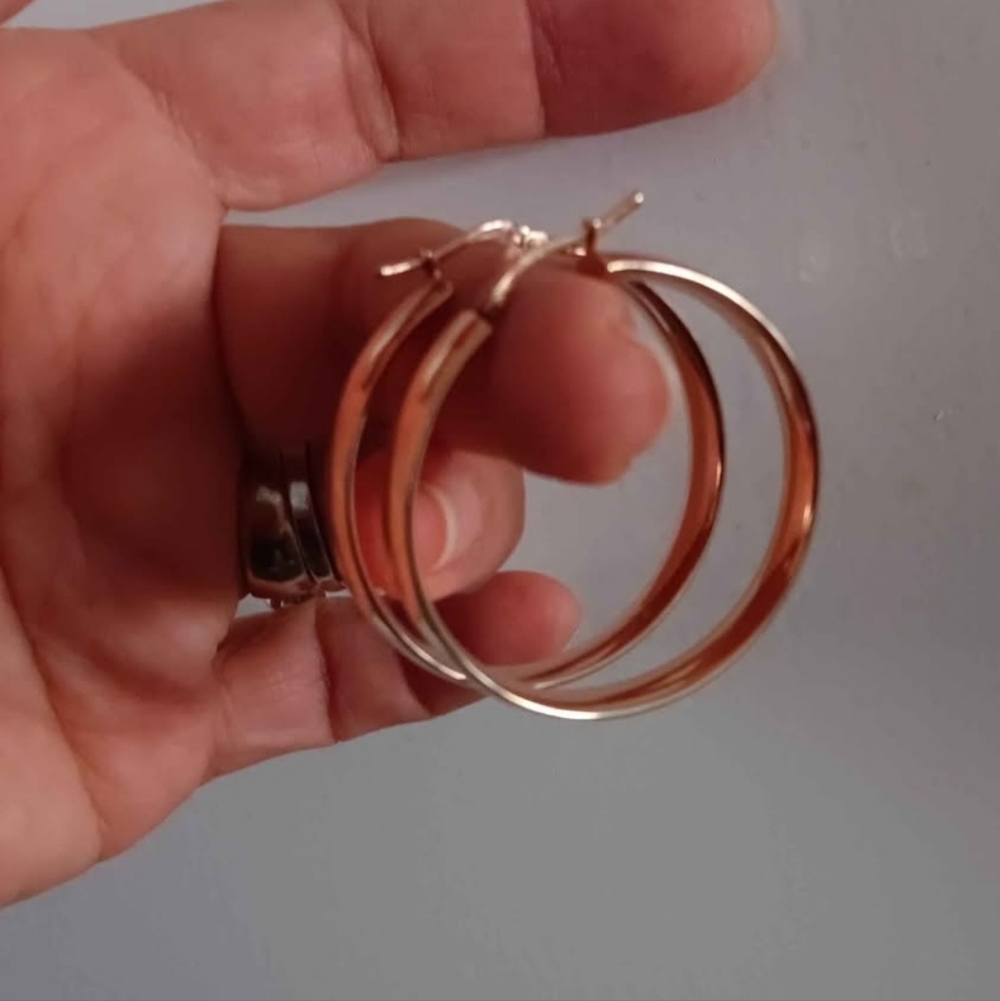 Rose Gold Necklace marked 925 & Milor Bronze Italy Hoop Earrings Bundle - Picture 3 of 10